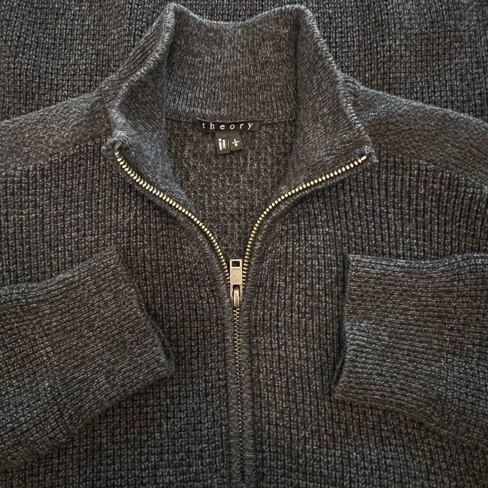 Theory Men's Merino Wool Ribbed-Knit Quarter-Zip Sweater Dark Gray Large